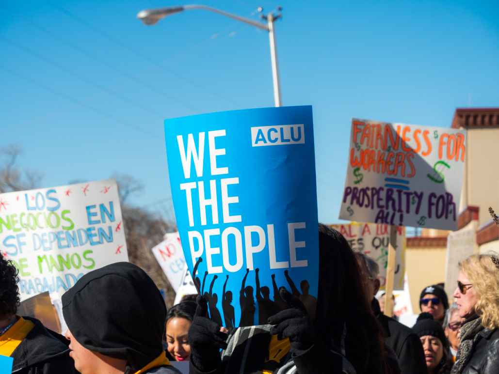 ACLU We the People banner at a protest.