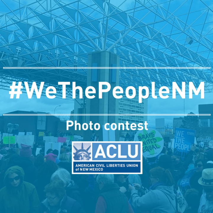 photo of a crowd with blue overlay and white text that says #WethePeopleNM